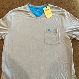 Tommy Bahama Men’s Logo Short Sleeve V-Neck T-Shirt with Pocket Gray Large NWT